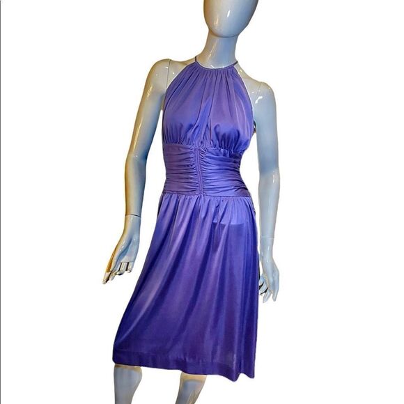 Vintage Halter Ruched Pleated Purple Evening Dress - Picture 1 of 11